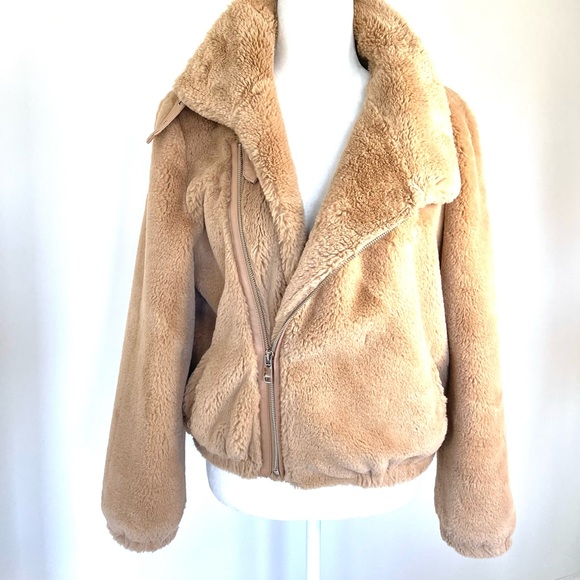 Revolves Bubish Orlando Faux Fur Moto Beige Jacket - Picture 9 of 13